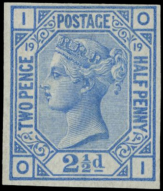 1880 2½d Blue Pl.19. Very fine unused o.g. imperforate (close at top right) imprimatur lettered OI, contemporary manuscr…