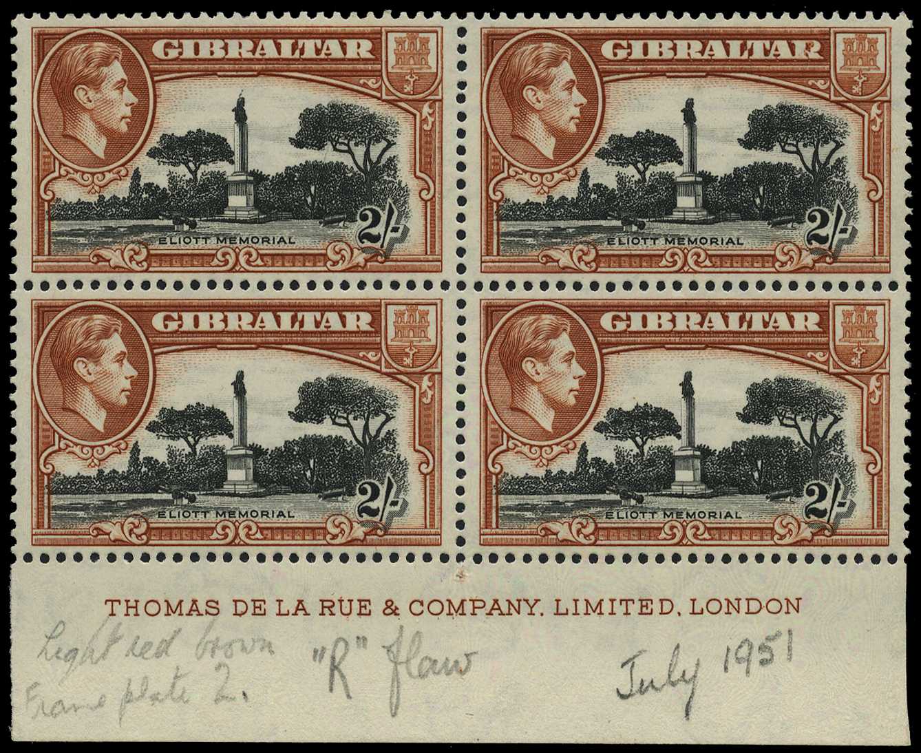 1951 printing of the 2/- perf 13, unmounted...