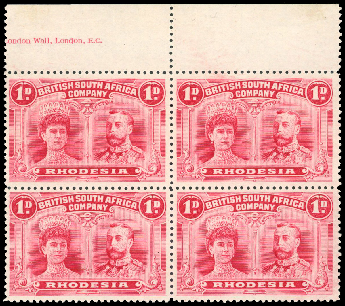 Rhodesia 1910-13 1d bright carmine perf 14
