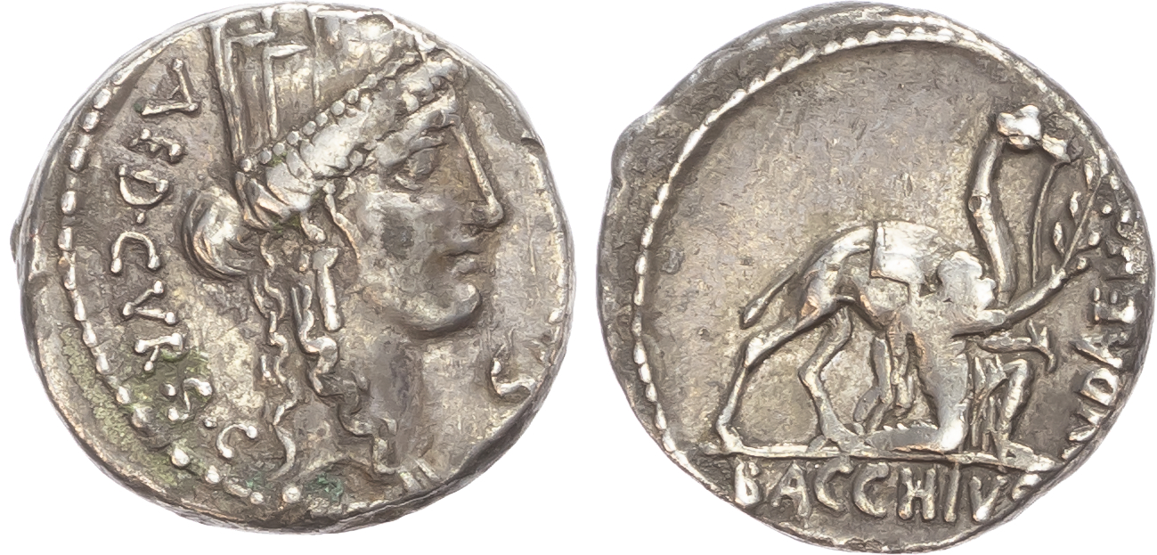 A. Plautius (55 BC) AR Denarius, Rome, 3.75g. 