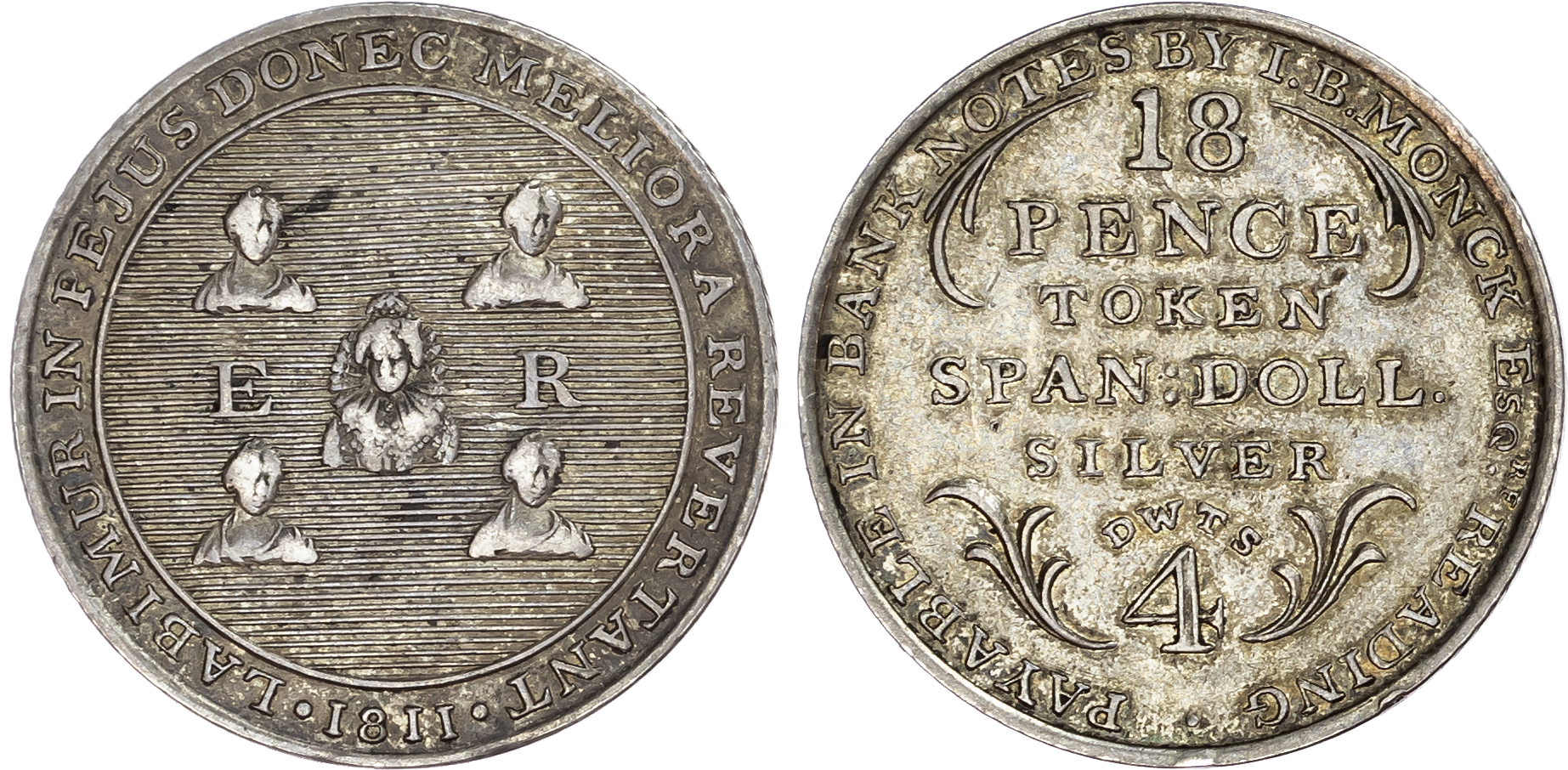 Berkshire, Reading. J. B. Monck, silver eighteen pence, 1811. 