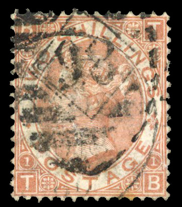1867-80 2s brown, plate 1 (TB), used