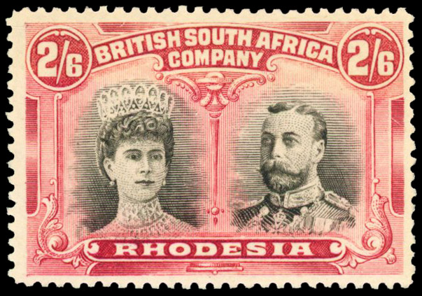 SG 157 shade variant 2s6d (brownish) black and carmine-red, mint