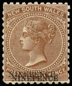 NEW SOUTH WALES SG236dca 1882-97 9d ON 10d SURCH DOUBLE O.G.