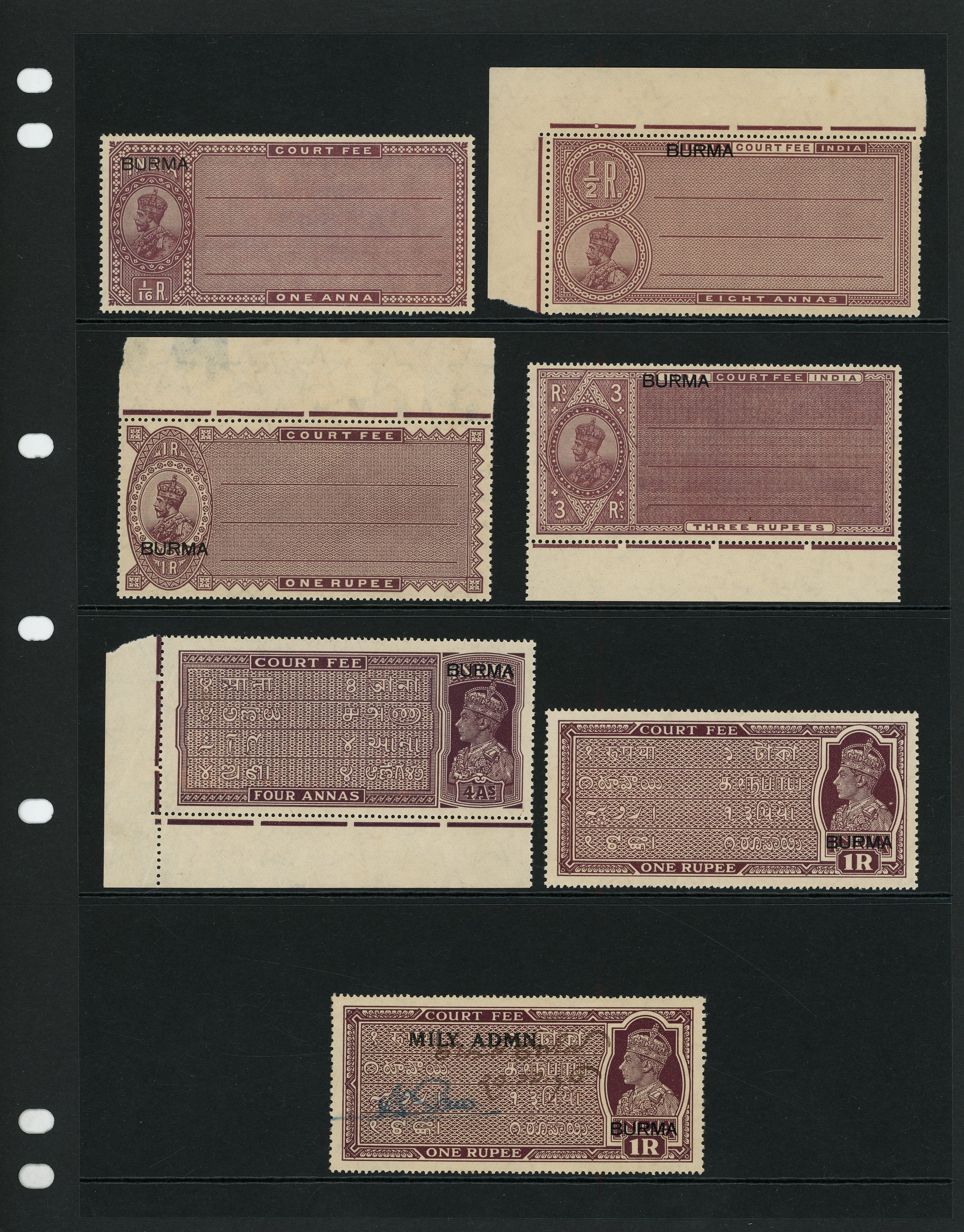Burma Revenue Collection on Stock sheets 
