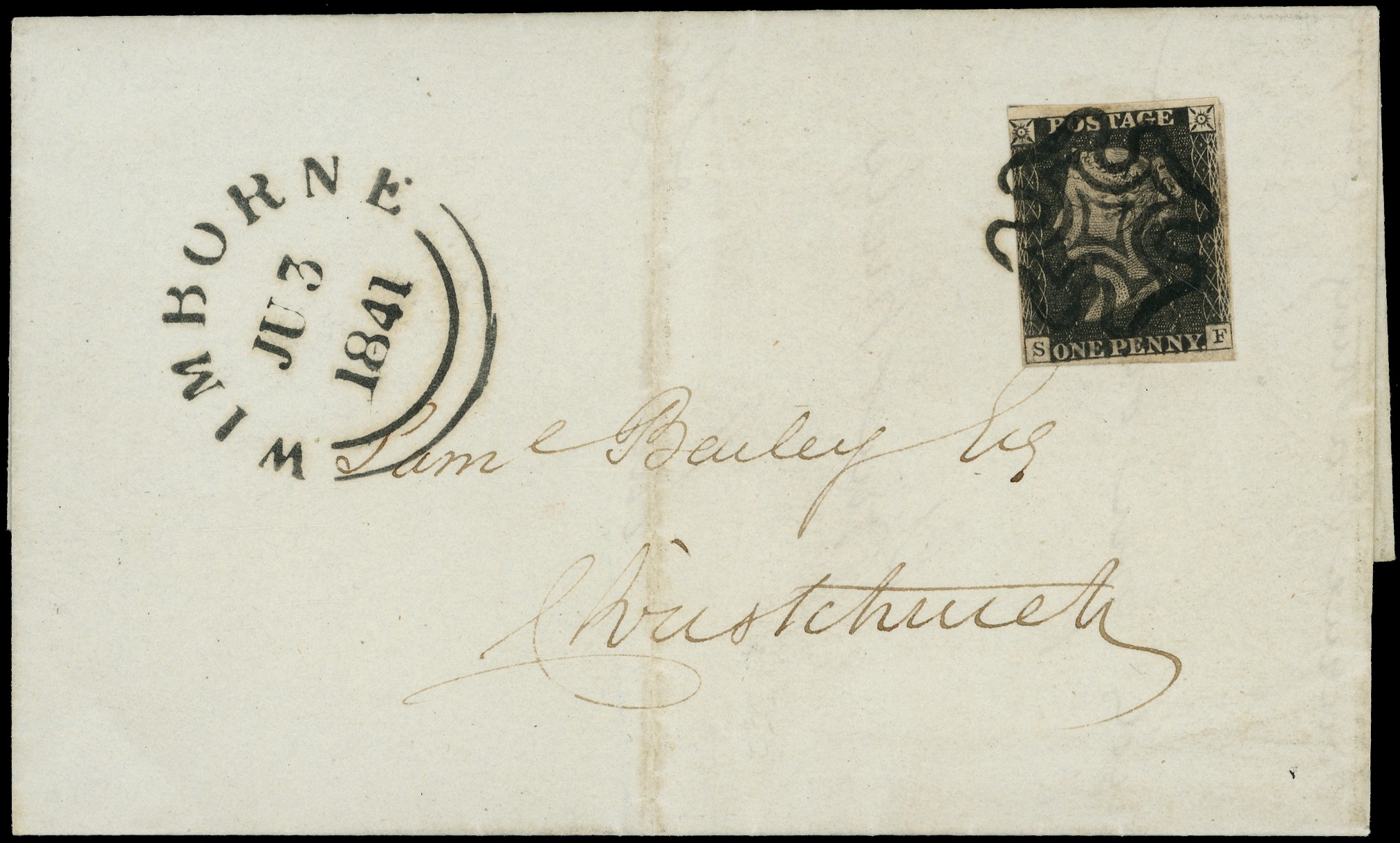 1840 1d. greyish-black plate 11 (SF) on...