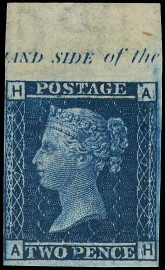 1858-69 2d blue Plate 7 (AH) imperforate...