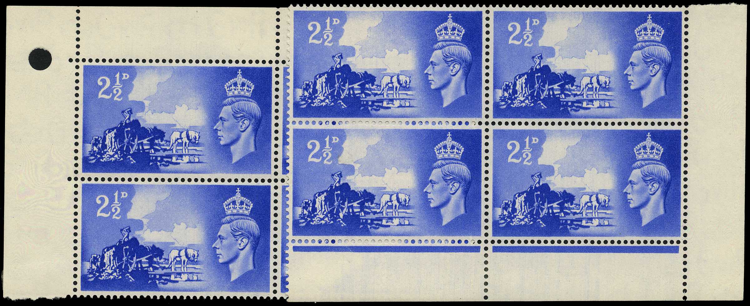 1948 2½d Liberation corner blocks of four...