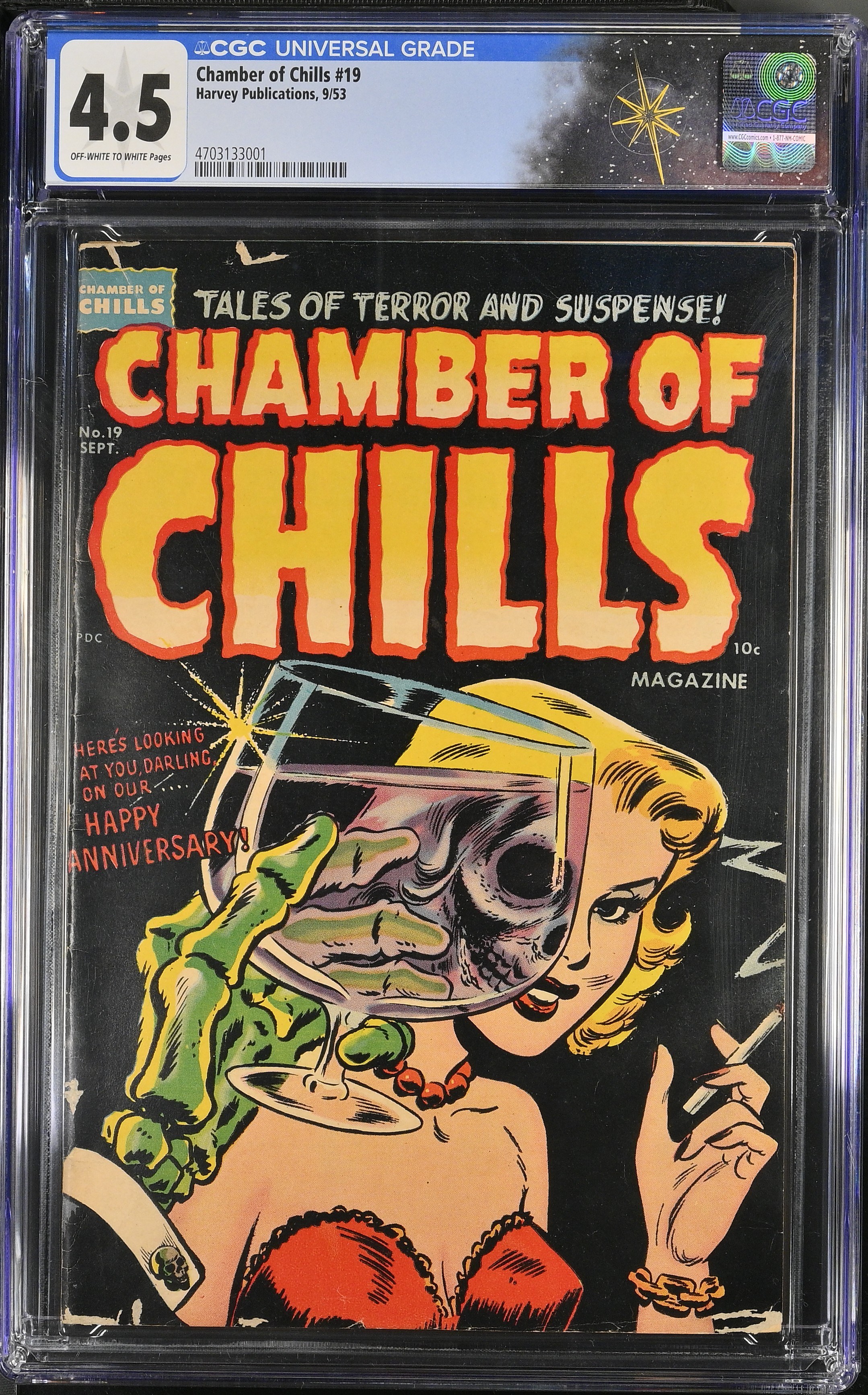 Chamber of Chills #19 CGC 4.5 Iconic Cover by Lee Elias (Harvey Publication, 1951) Off-White to White Pages