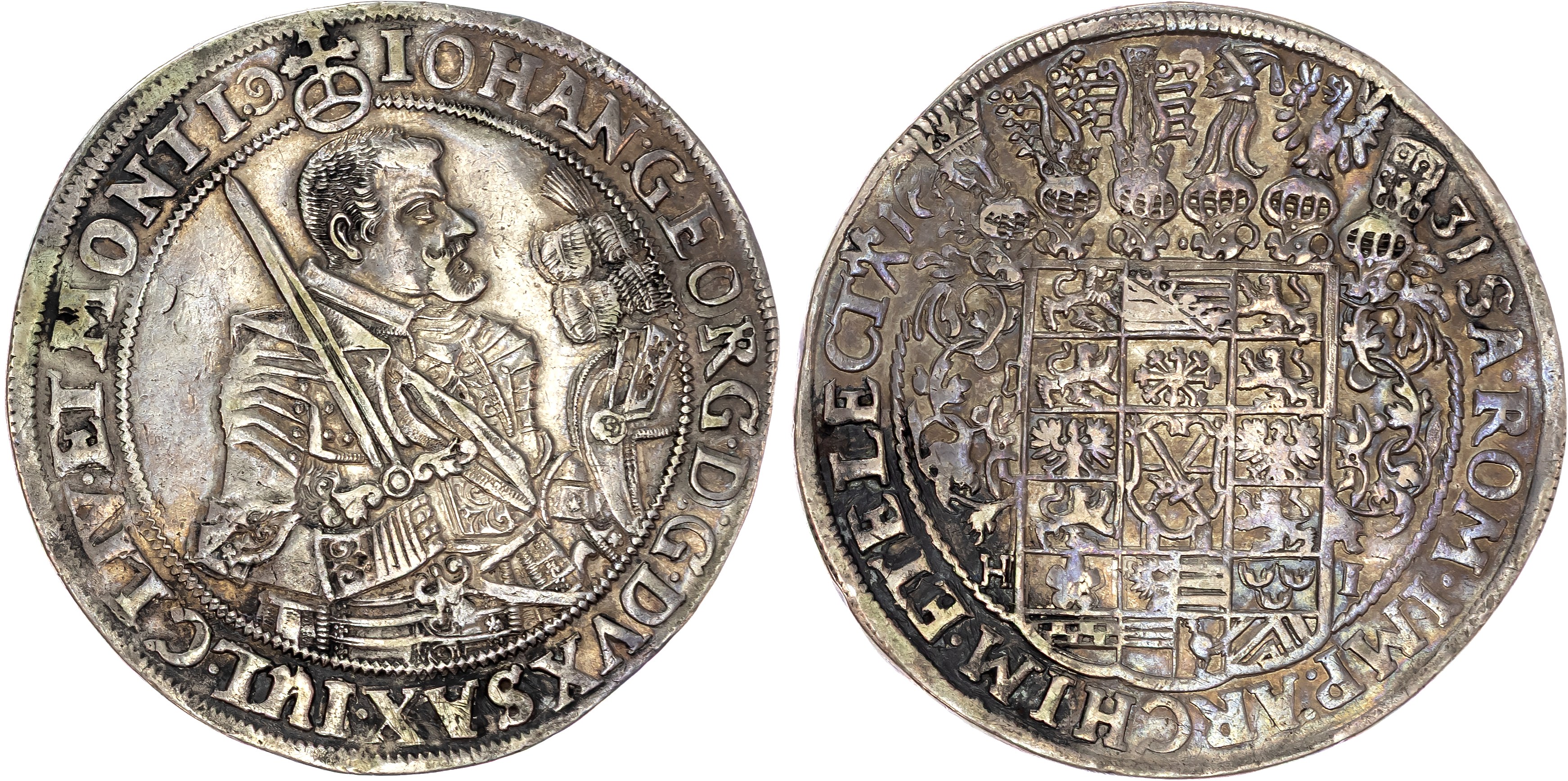 Germany, Saxony, Johann Georg (1615-1656), silver Taler, 1631 HI, Dresden, 28.77g (Dav. 7601; Schnee 845). Abo…