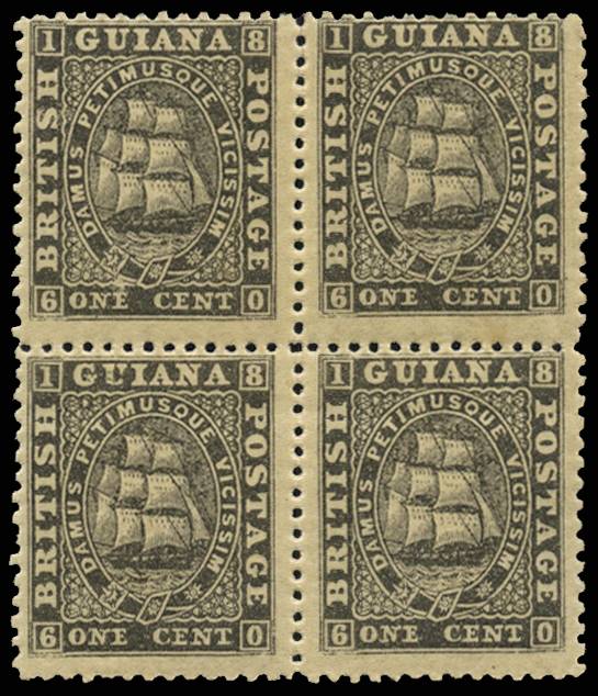 BR GUIANA SG 57 1862-65 1c medium paper P12½-13 B4 o.g.