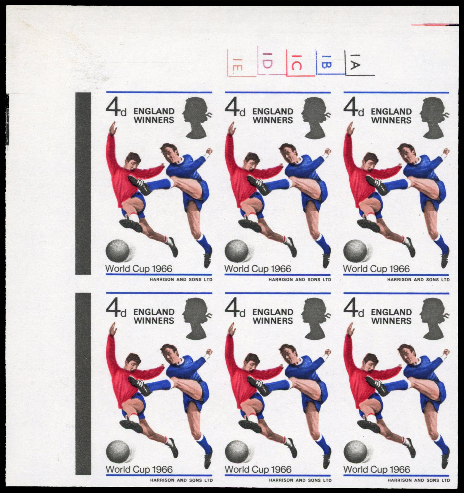 Great Britain 1966 4d England's World Cup Football Victory, Cylinder Block of Six, BPMA Imprimatur, SG 700