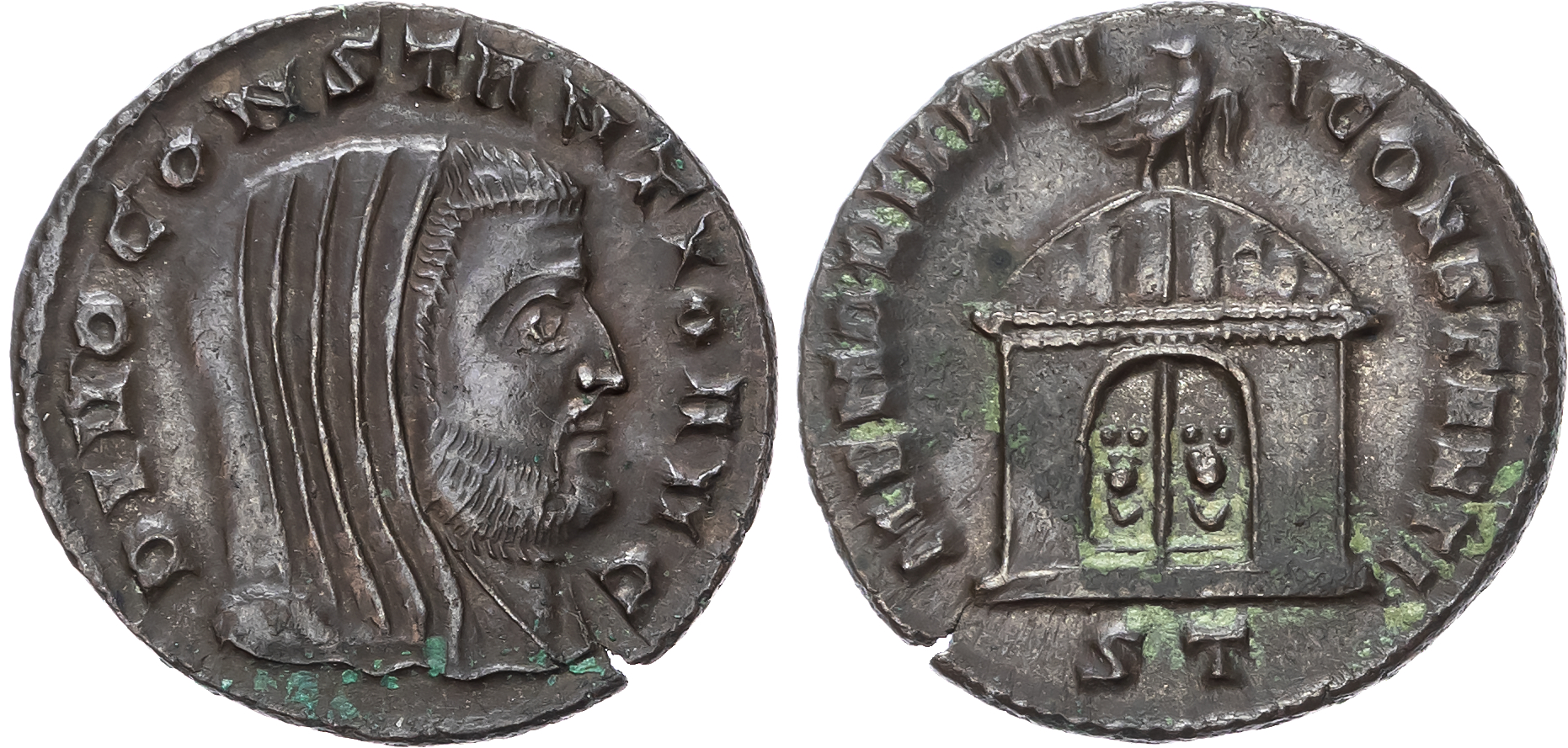Divus Constantius I (d. AD 306) AE Follis, Ticinum, AD 307, 6.08g. 