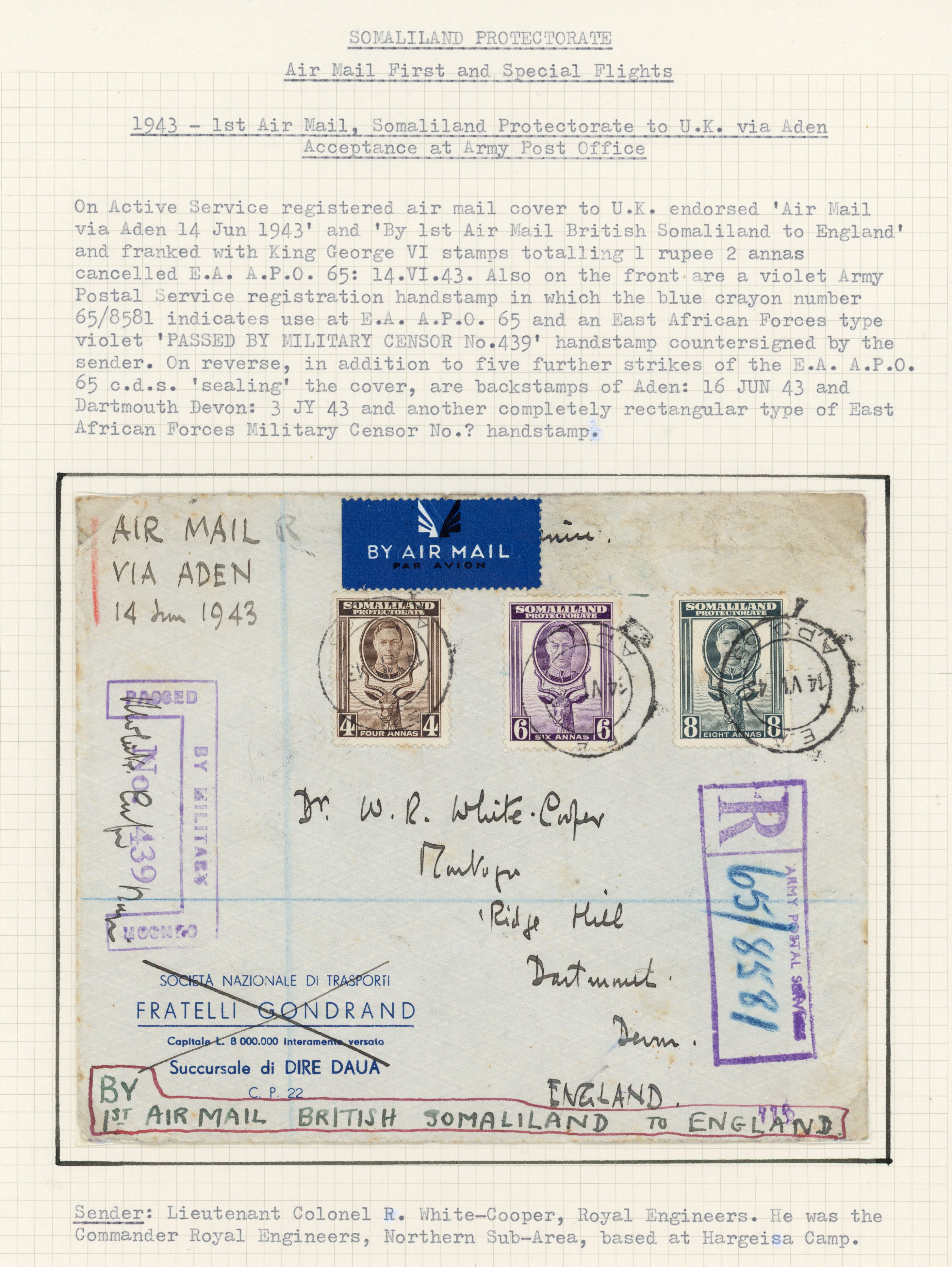 Somaliland first airmail to UK covers