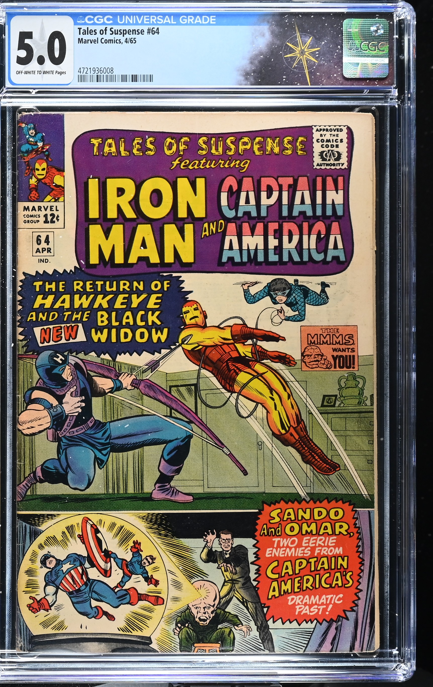 Tales of Suspense #64 CGC 5.0 1st Black Widow Costume 3rd App. of Hawkeye (Marvel Comics, 1965) Off-White to White Pages