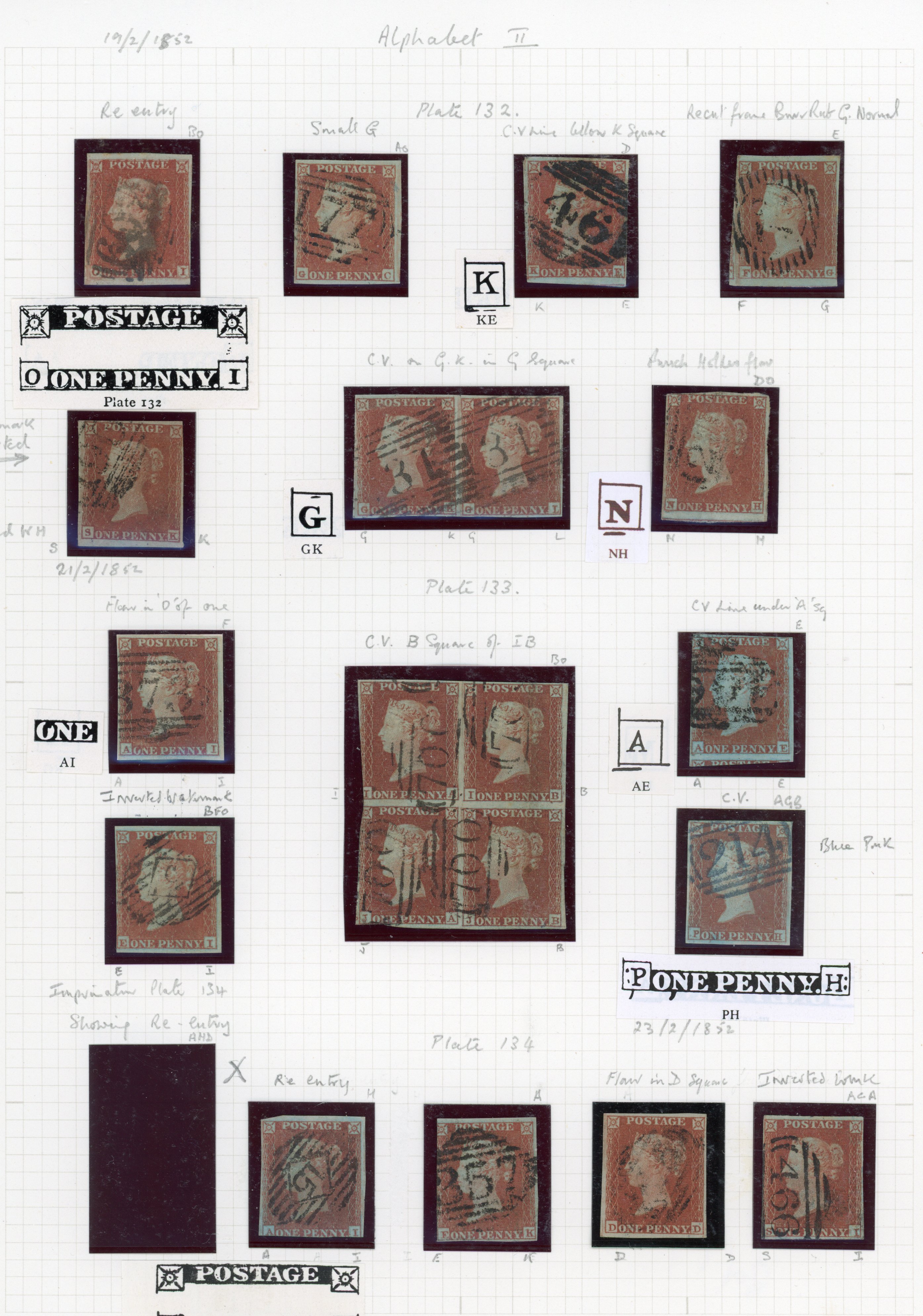 1841 1d Red-brown Pl.132-175 (SG 8-12, Imperforate, Die I, Alphabet II, Wmk. Small Crown).