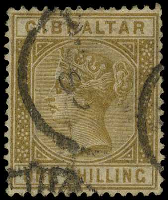 1887 1/- bistre used with part of three...
