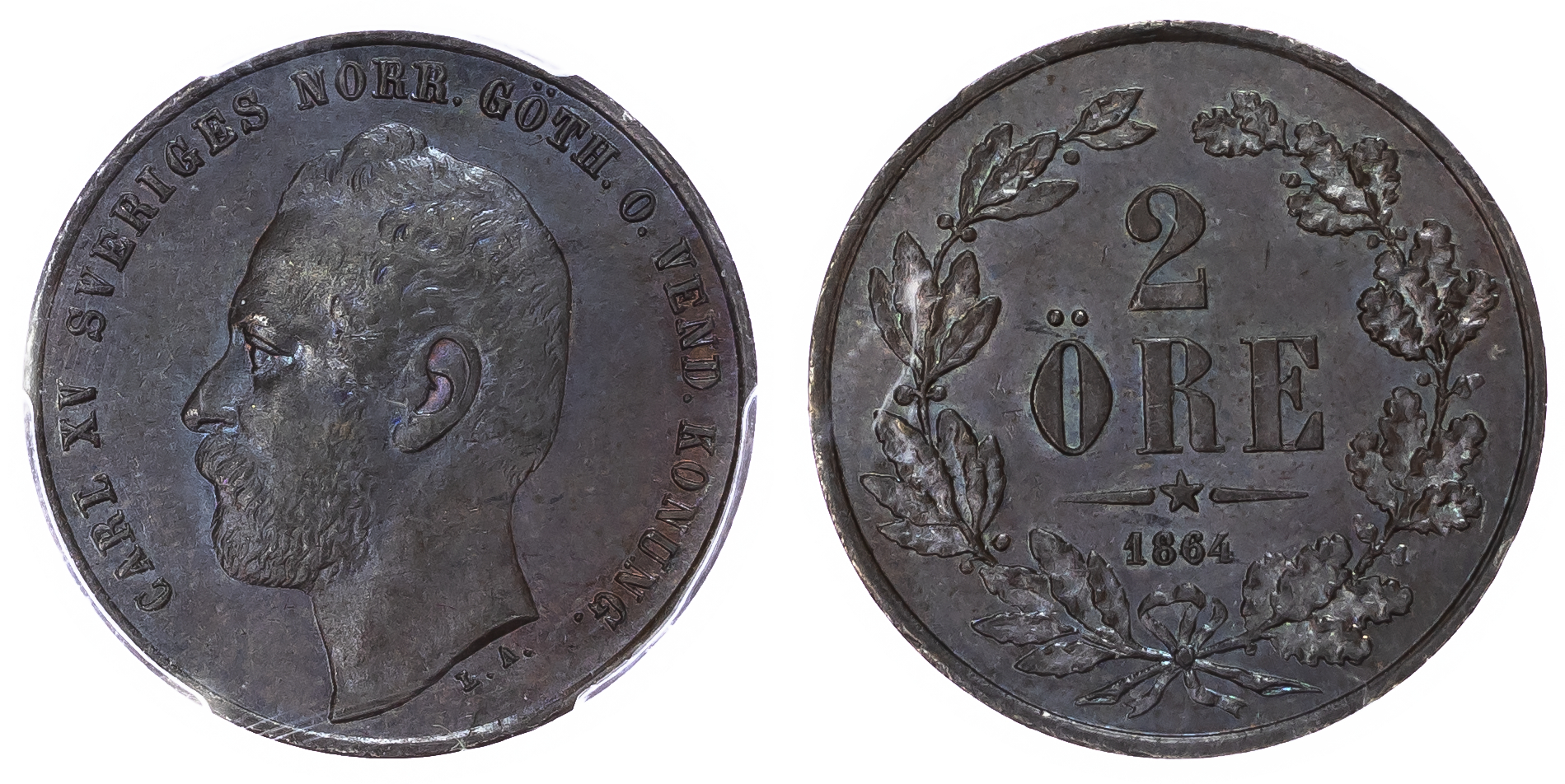 Sweden. Carl XV CU 2 Öre. 1864. 