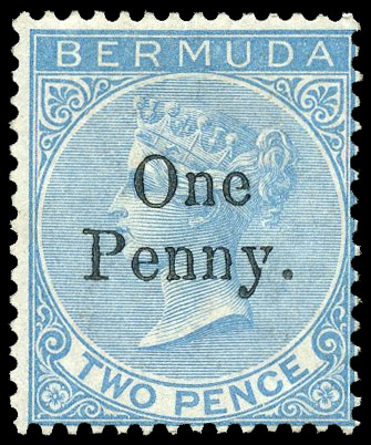 Bermuda 1875 surcharge ‘One Penny’ on 2d mint