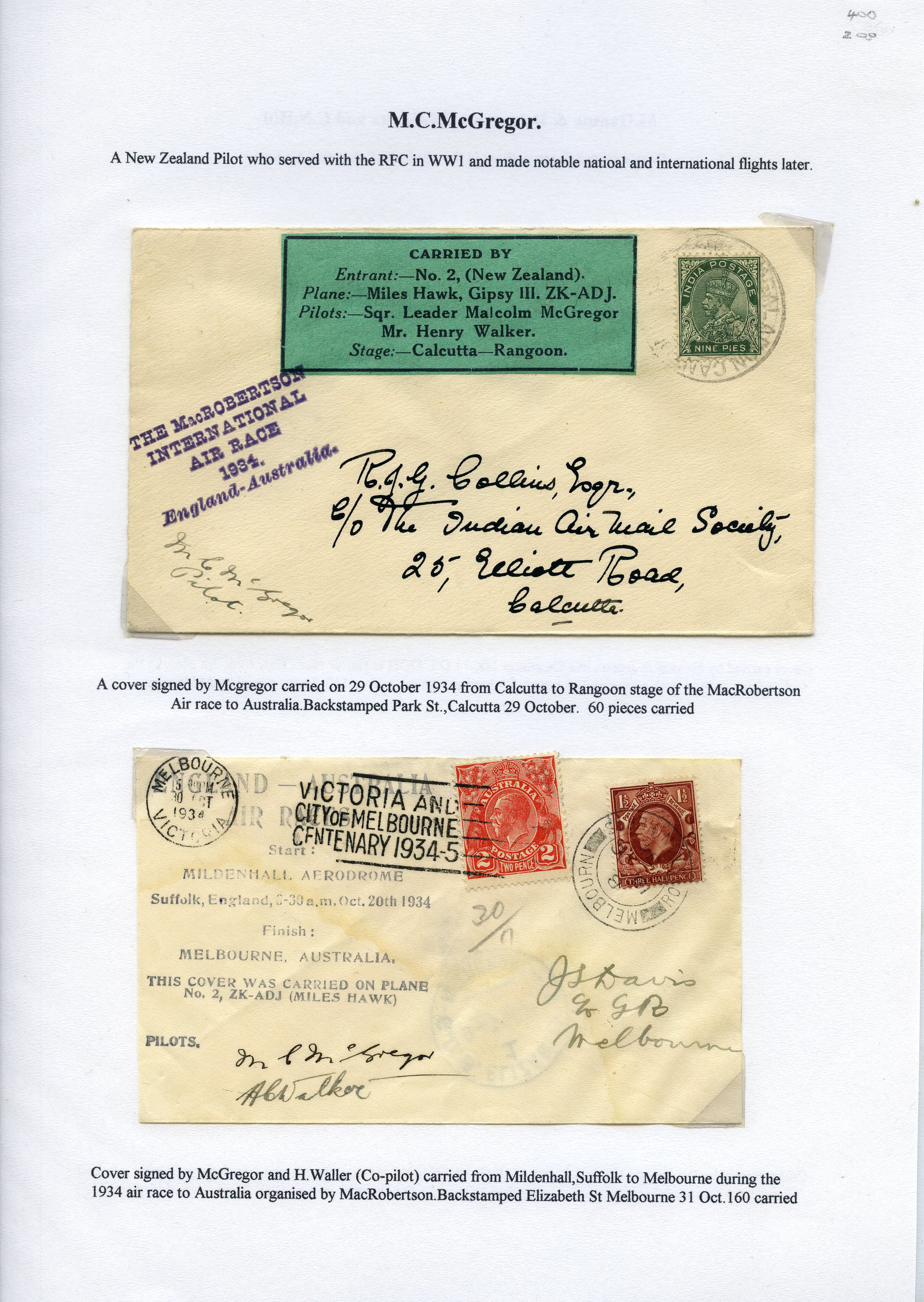 AUSTRALIAN FLIGHT COVERS: 1934 MacRobertson...