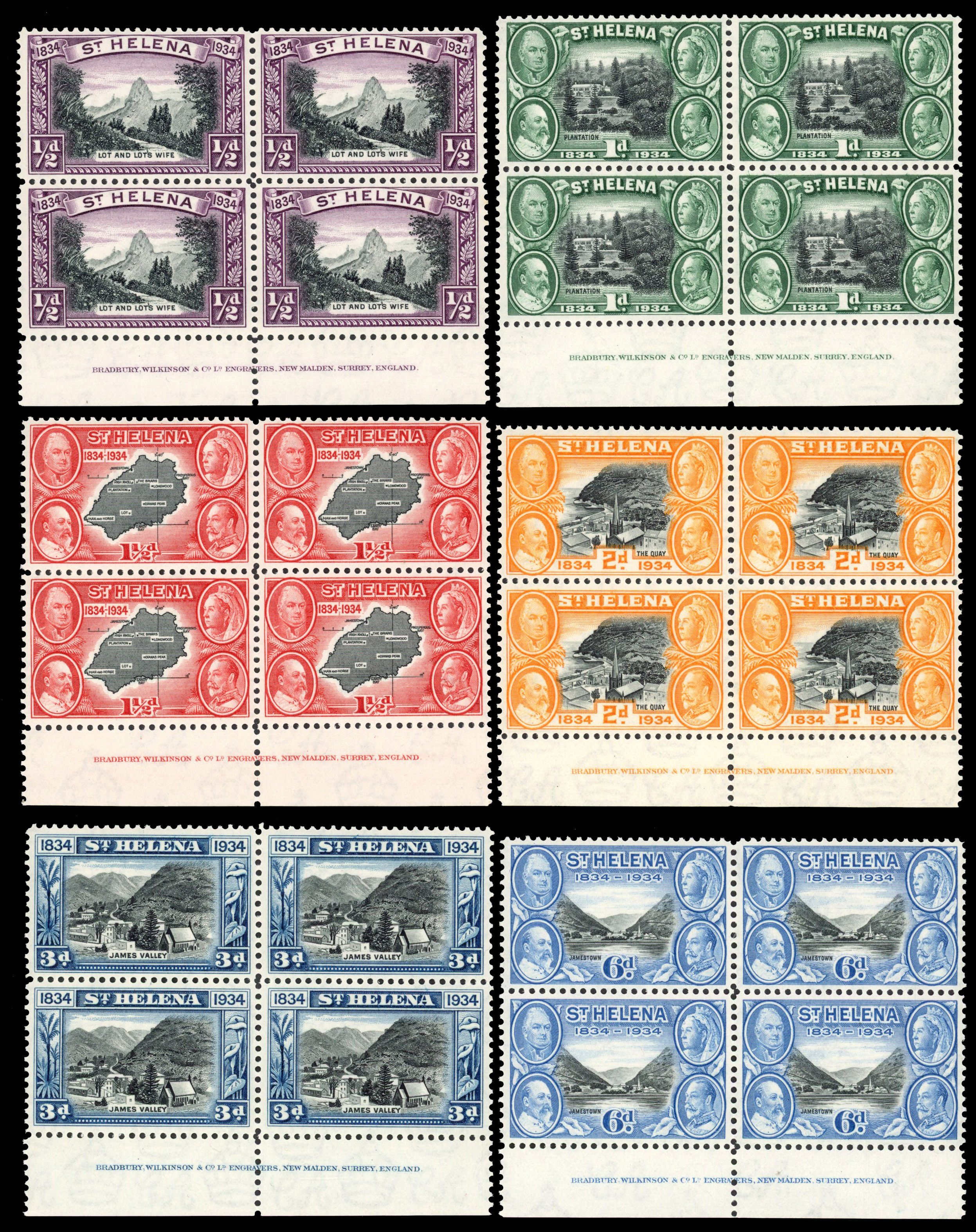 St Helena 1934 Centenary set in blocks of 4 unmounted