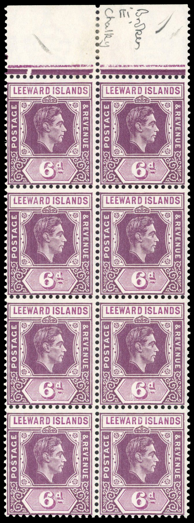 Leeward Islands SG 109b, ba block mint