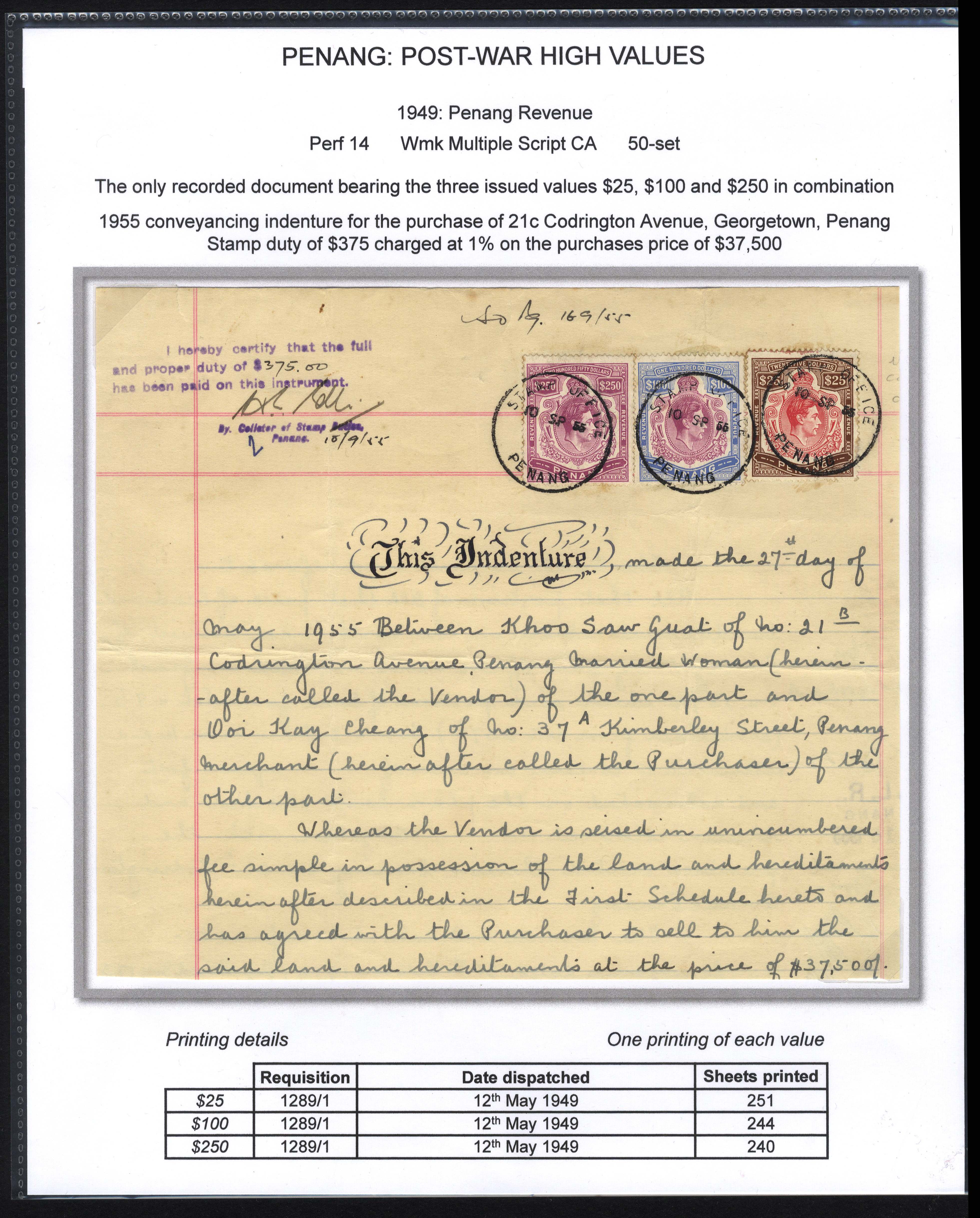 Penang Revenue post-war collection