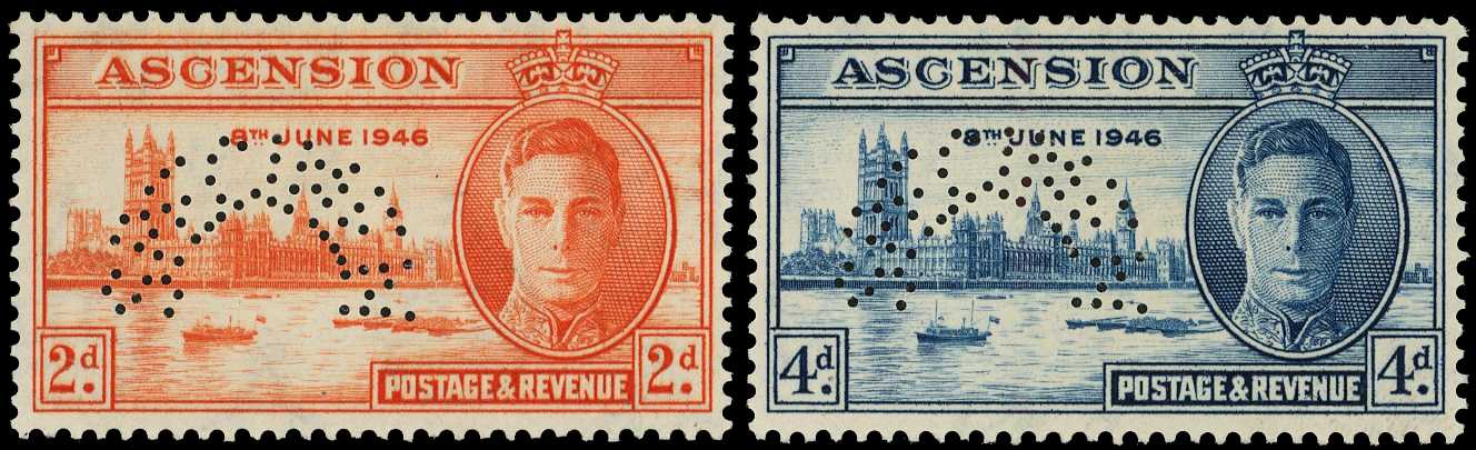 1946 Victory pair perforated SPECIMEN Type...