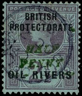 1893 ½d on 2½d handstamped Type 10 in green, used with Old Calabar CDS OC 2 94.  SG 35,...