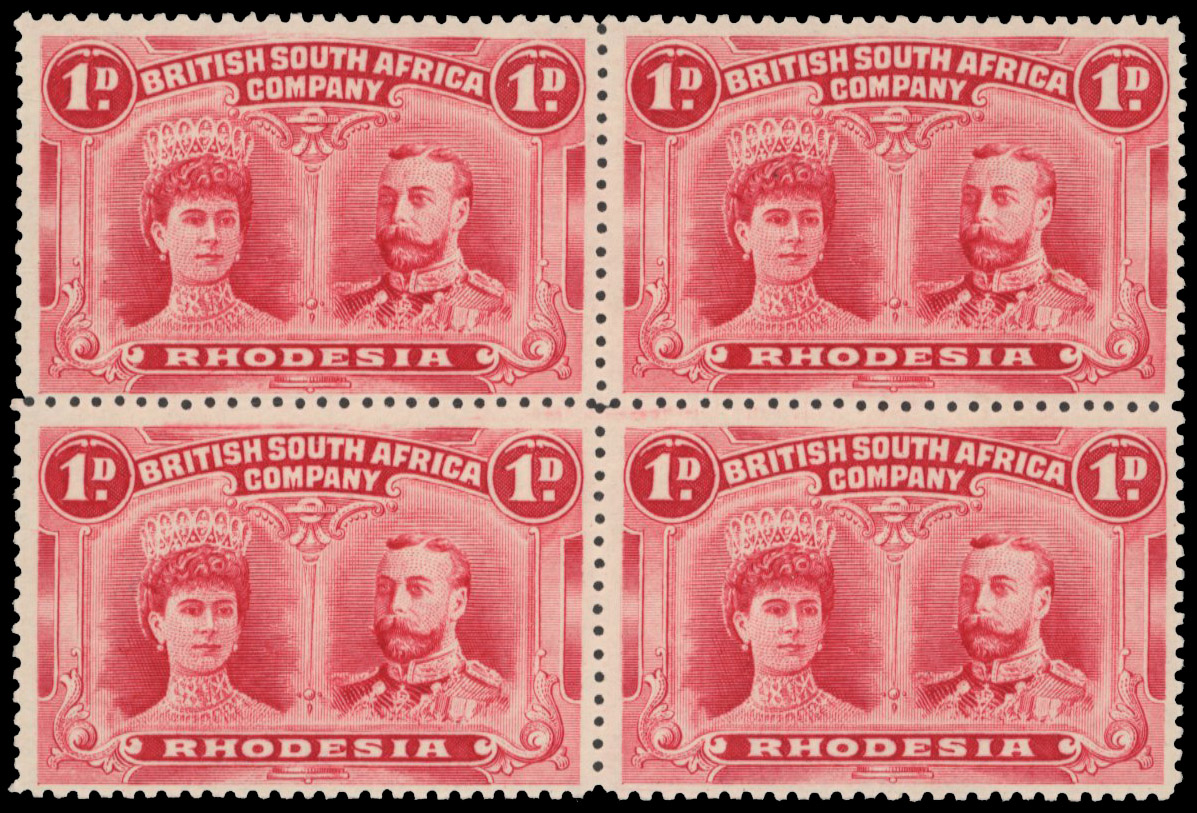 † 1d bright carmine SG 123 block, position 13-24 mint