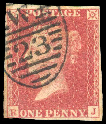 1857 1d Rose-red Pl.49 (Die II, Alphabet III, Wmk. Large Crown). Used imperforate example (RJ)