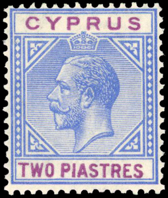 1921-23 Script wmk 2pi blue and purple, variety ‘broken bottom left triangle’ S.G. 92a cat £600