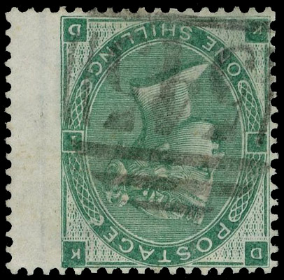 1862 1s Green Pl.1=2 (Wmk. inverted). Very fine used example lettered KD showing ‘K in white circle’ variety, neatly cance…