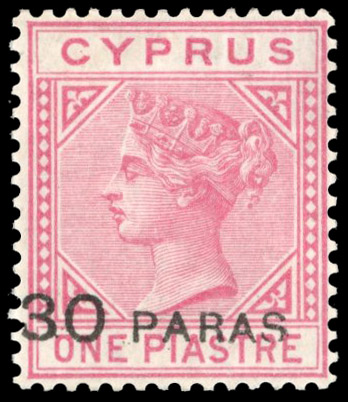 Cyprus 1882 30pa on 1pi rose, SG 24 mint