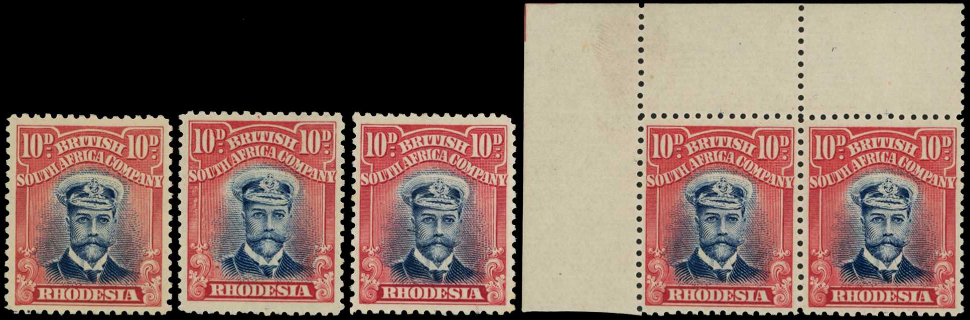 1913-7 10d Head Die II, perf 14. Five fine...