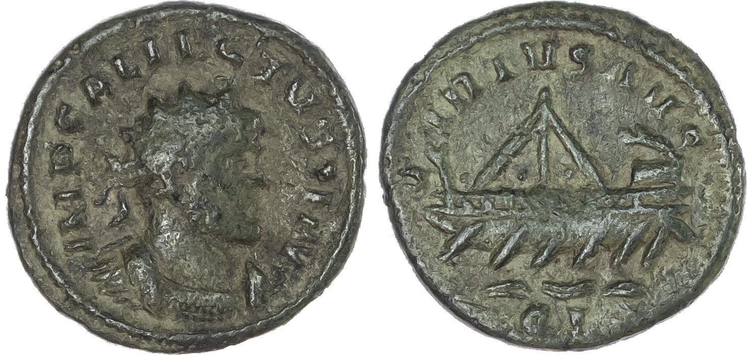 Allectus (AD 293-296) AE Quinarius, mint of London, 2.76g. IMP C ALLECTVS P F AVG, radiate, draped and cuirassed bust of