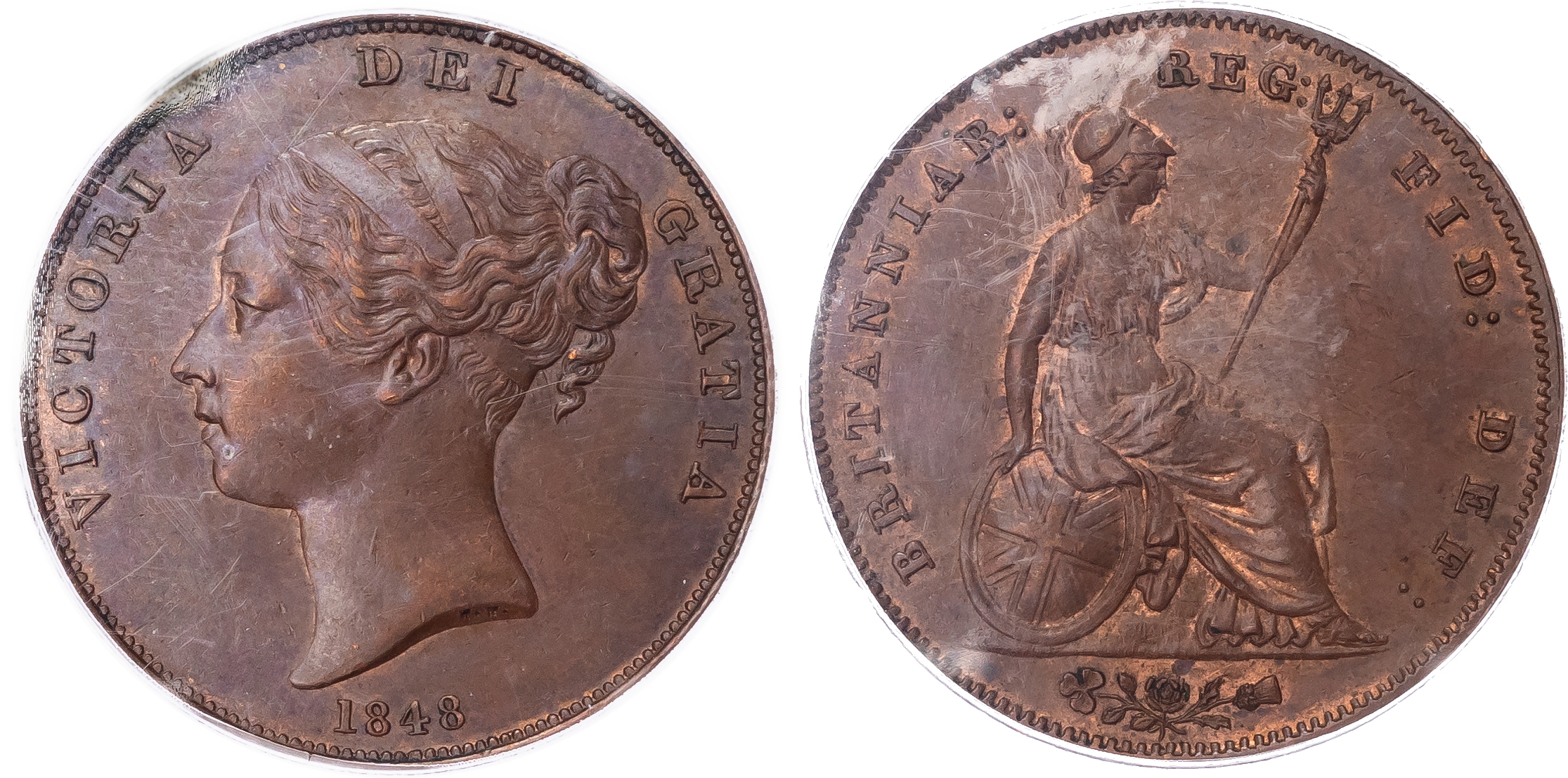 Victoria (1837-1901), Penny, 1848, Unaltered Date, PCGS AU58