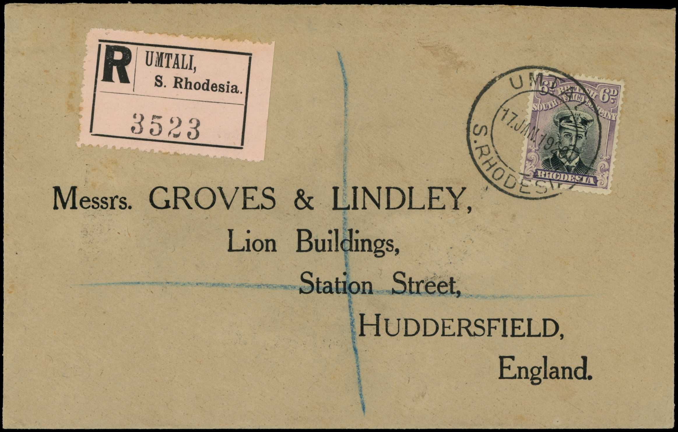 1920 printed envelope to Huddersfield with 6d...