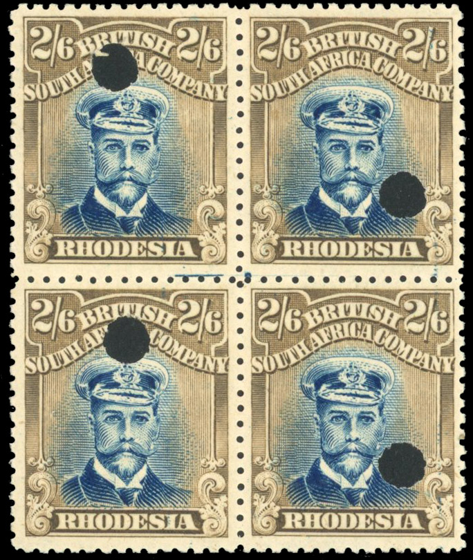 Rhodesia 2/6d SG 274a block from the printer's file sheet