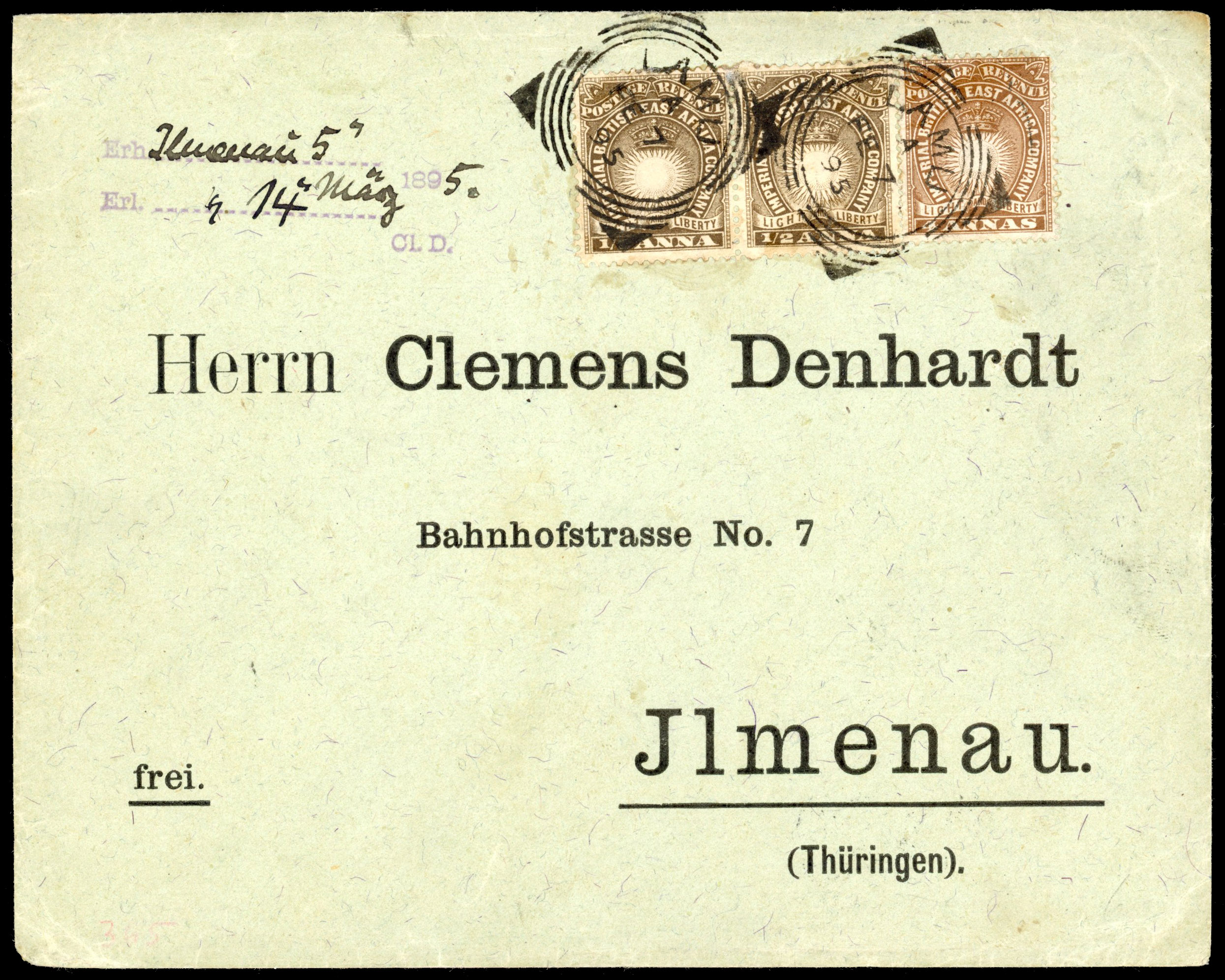 British East Africa 1895 ‘Denhardt’ cover to Thüringen