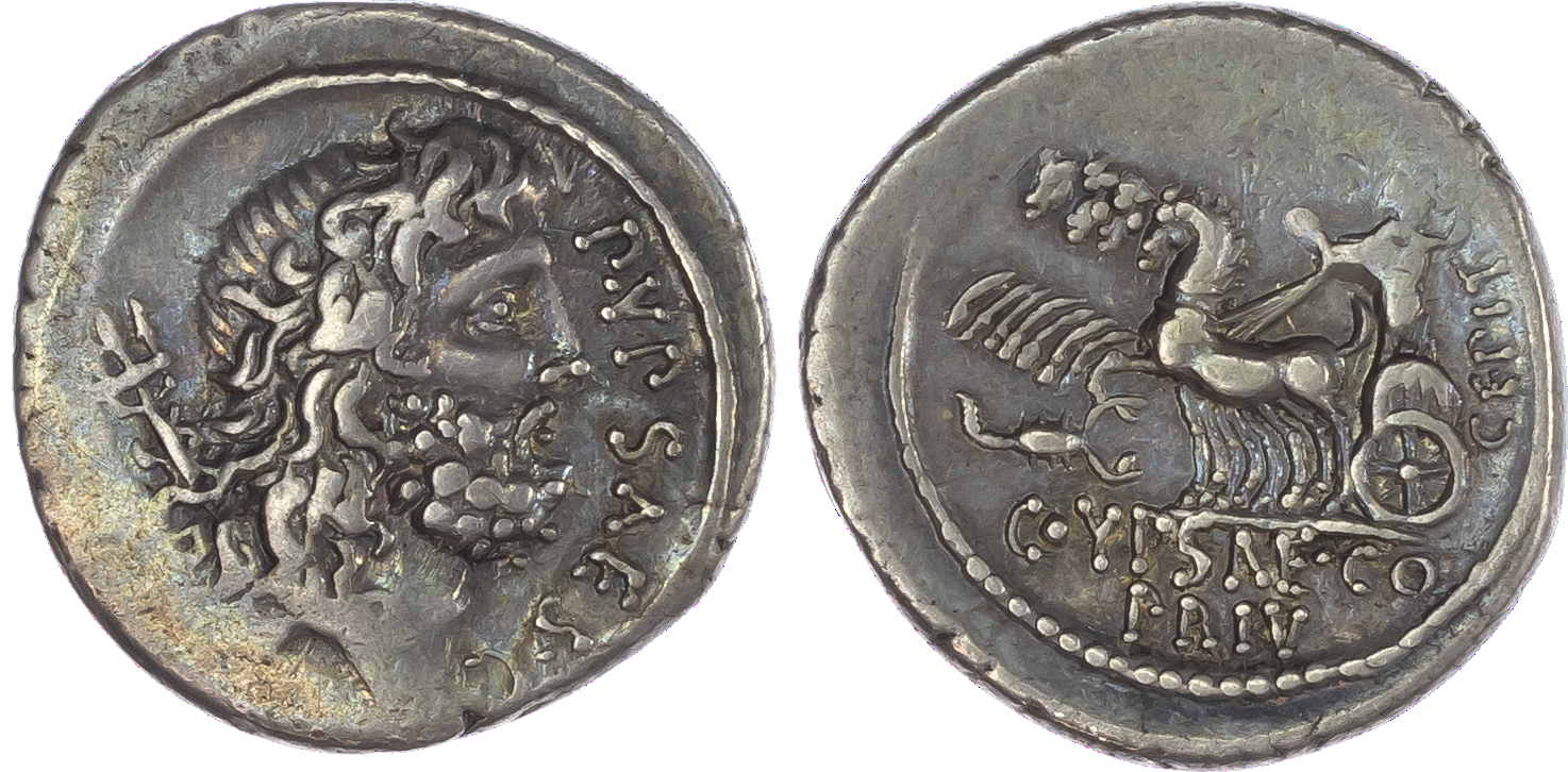 P. Plautius Hypsaeus (57 BC) AR Denarius, mint of Rome, 3.84g. P•YPSAE•S•C, head of Neptune facing right, trident behind.
