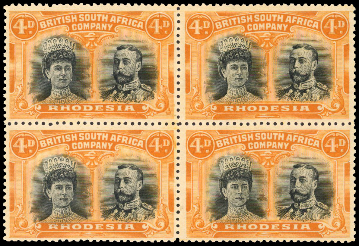 RSC A 4d grey-black and orange block, #36 rust flaw mint