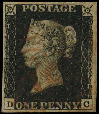1840 1d black, plate 6 (DC) 4 margins, light...
