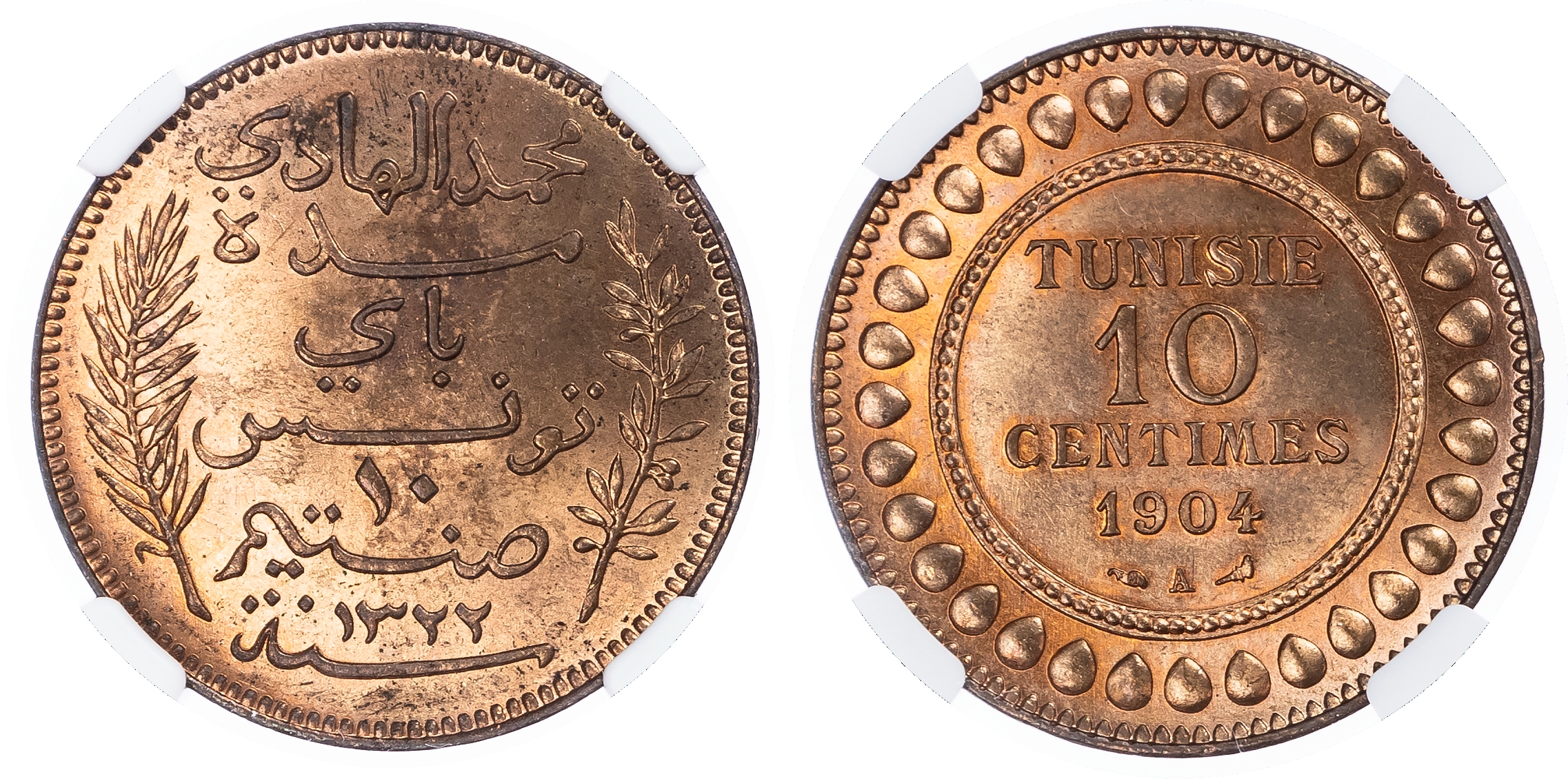 Tunisia. Muhammad IV Æ 10 Centimes. 1904A (AH1322).