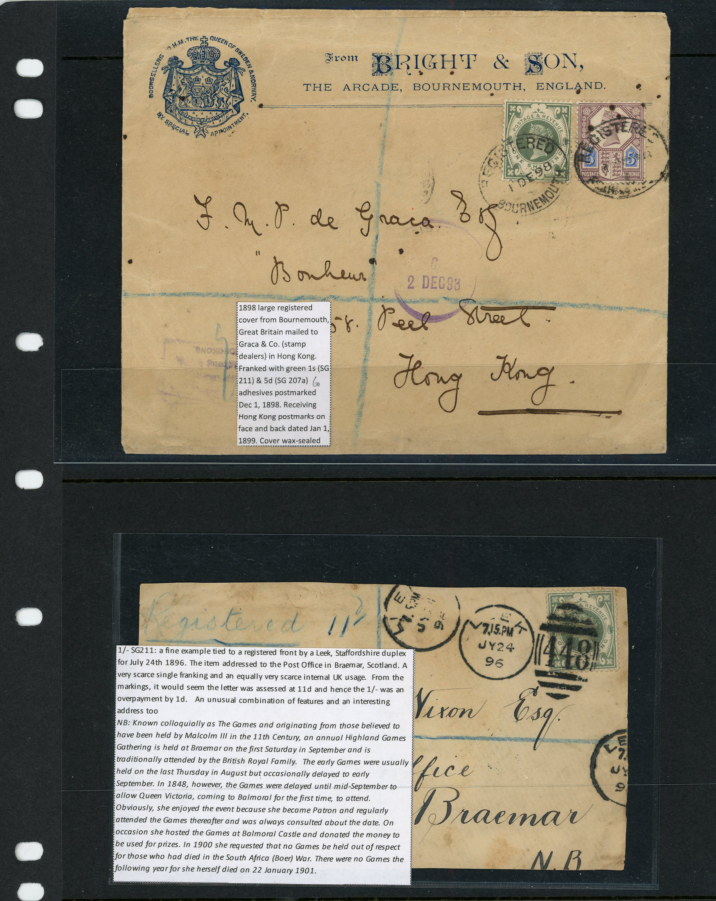 Postal History. 1887 1/- dull green,...