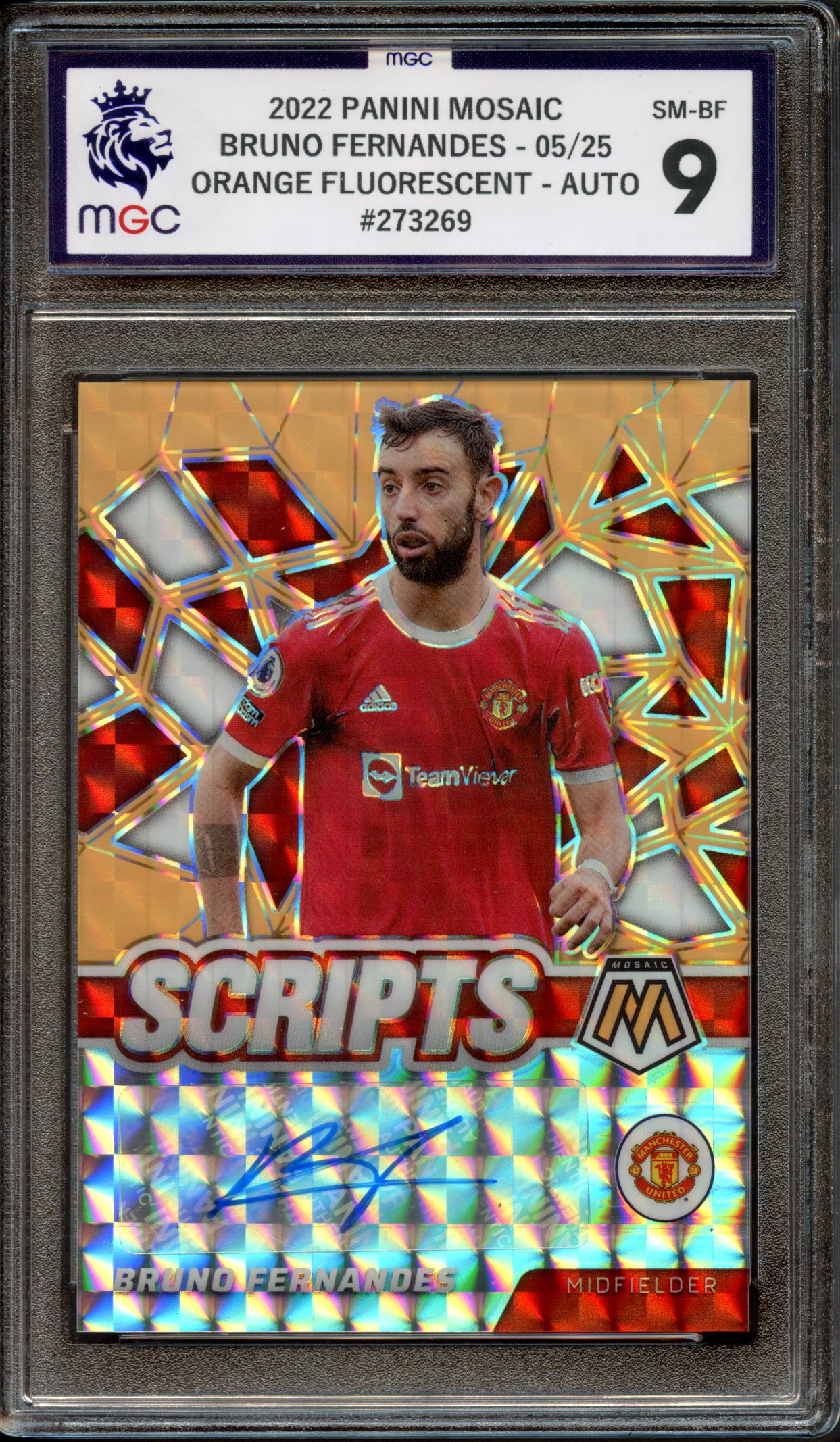 MGC 9 2022 Panini Mosaic Bruno Fernandes 05/25 Orange Fluorescent Auto