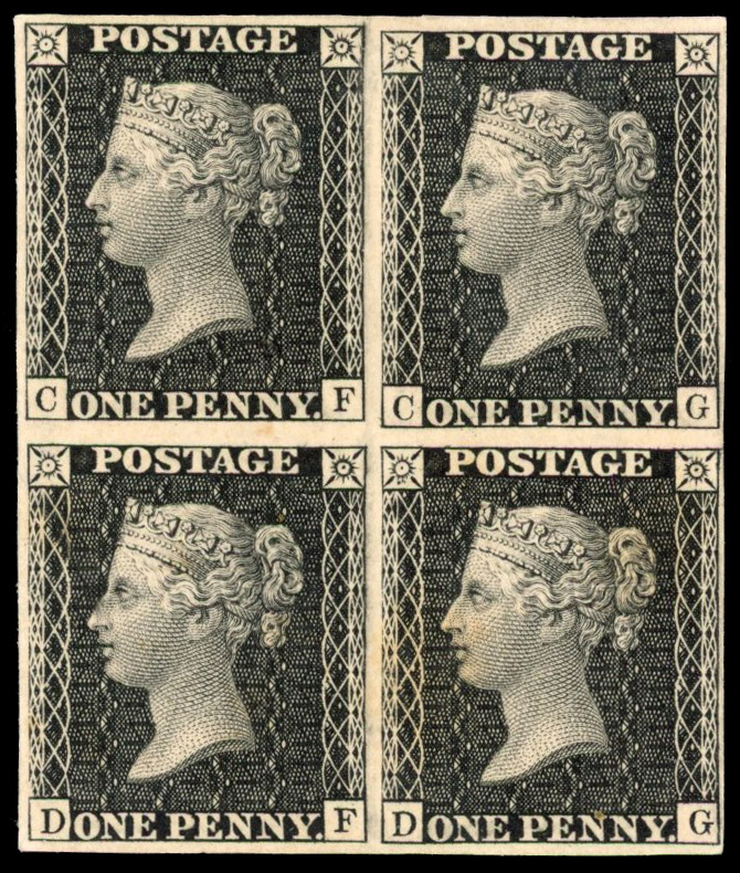 GB 1d black South Kensington Exhibition proof block