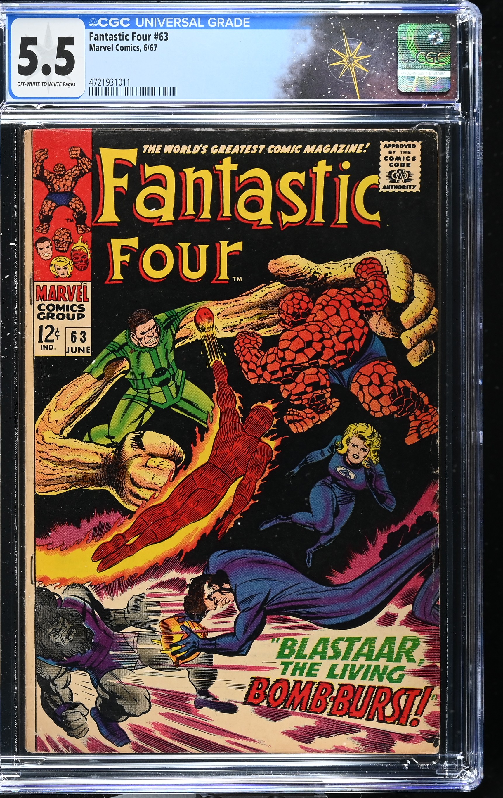 Fantastic Four #63 CGC 5.5 "Blastaar, the Living Bomb-Burst!" (Marvel Comics, 1967) Off-White to White Pages