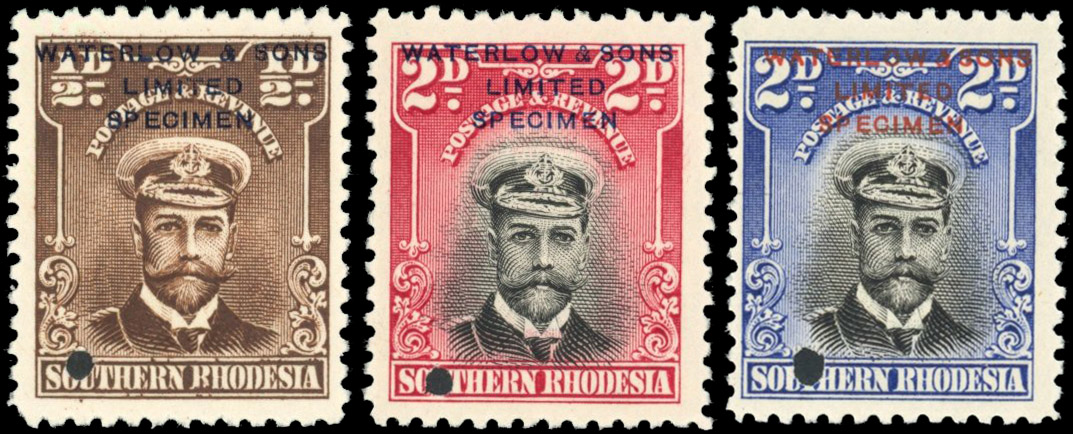 Southern Rhodesia 1924 ½d and 2d x 2 printer's samples