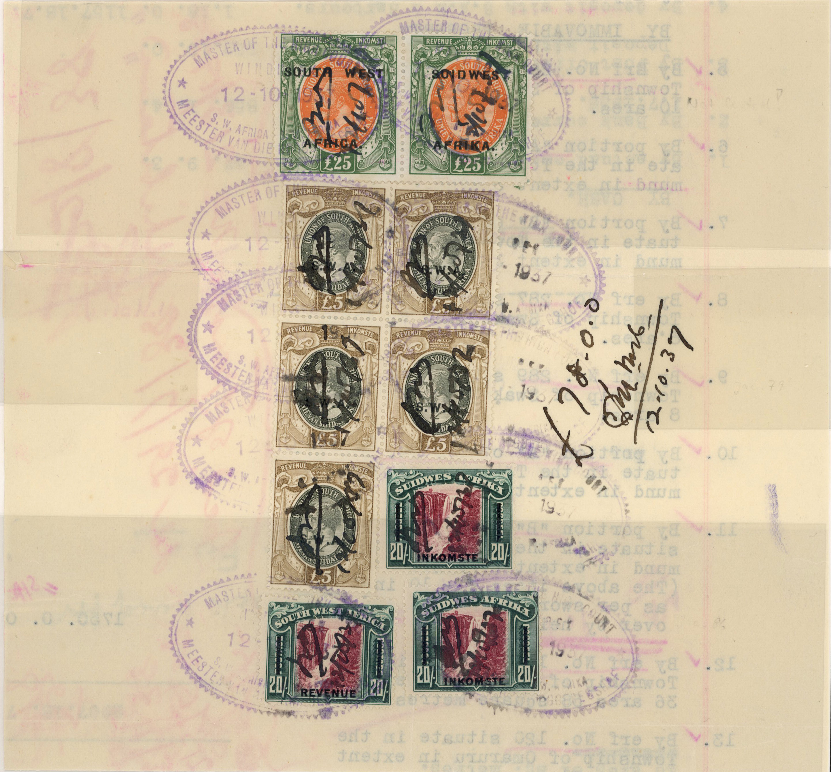 South West Africa Revenues. Third overprint document group